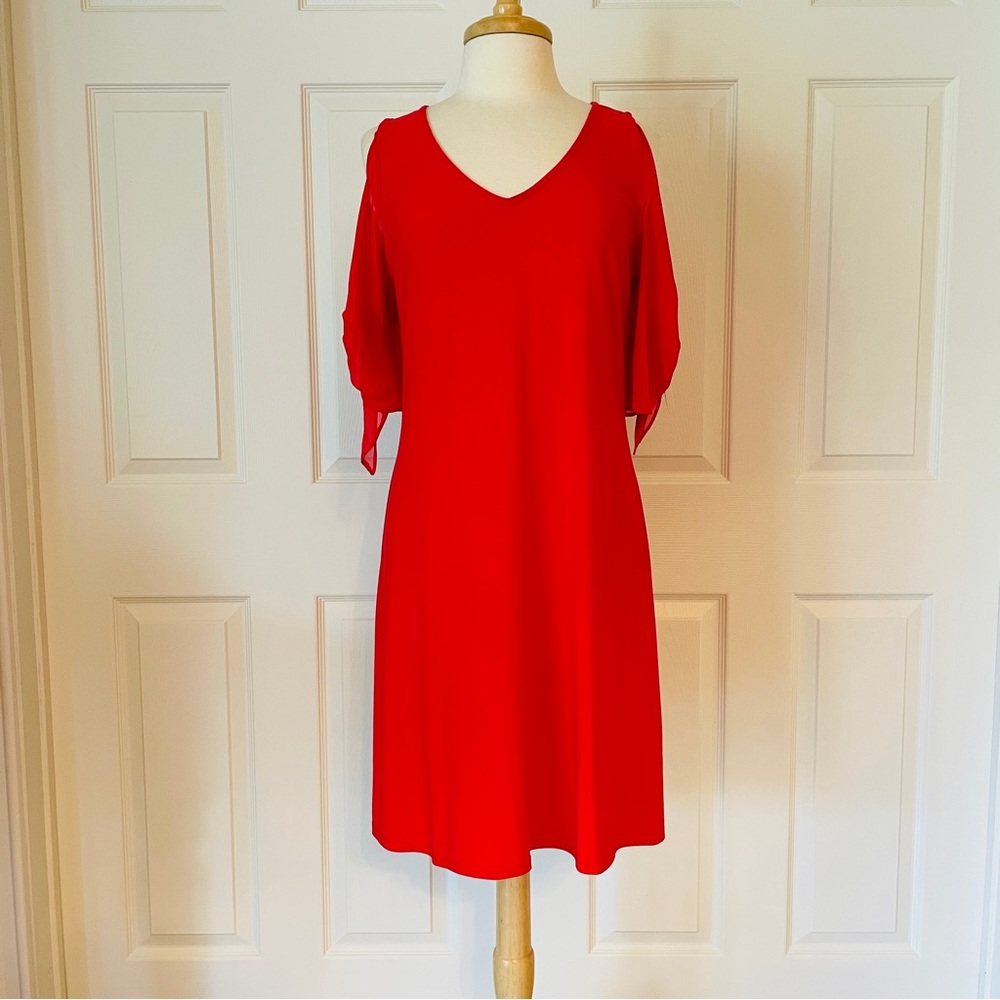 Vibrant Red/Orange V-Neck Dress